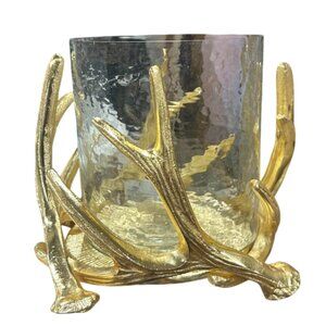 Glass Decorative Bowl on Gold Antler Stand – Candle Holder / Display Vessel